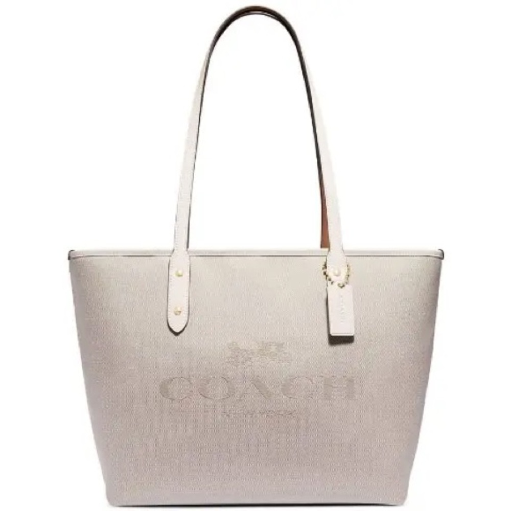 Coach Chalk Signature Horse & Carriage Leather Jacquard City Zip Tote Bag